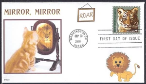 CAT -  LION  TIGER  MIRROR MIRROR    FDC - DWc CACHET - Picture 1 of 1