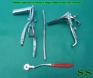 Mathieu Speculum Hegar Dilator Red Pinwheel & Graves Speculum Small - Picture 1 of 3