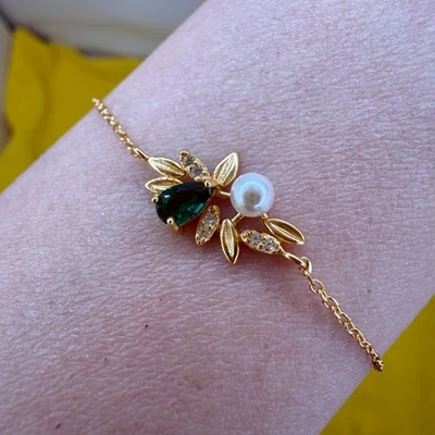 Pulsera de plata de ley 925 4x3 mm piedras preciosas de diopsido natural circón joyería oro Foto 1 de 4