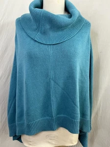 Talbots Blue Knit Poncho Sweater Small Cowl Neck Pullover Cotton Blend - Picture 1 of 6