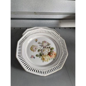 Schumann Bavaria 4 Salad Plate Germany Floral Open Lace Reticulated Rim Roses - Imagen 1 de 6