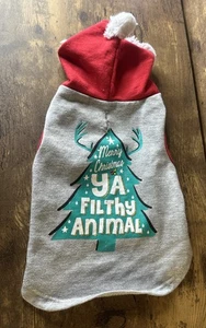 Pup Crew Dog Grey Hoodie "Merry Christmas ya filthy animal" Size XS Fast Shippin - Picture 1 of 3