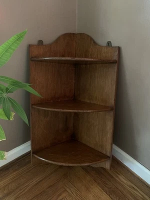 Antiguo pino tres niveles colgante campo primitivo esquina estante granja Foto 1 de 4