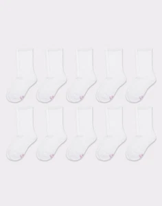 Hanes Girls' White Crew Socks 10-Pack - Picture 1 of 1