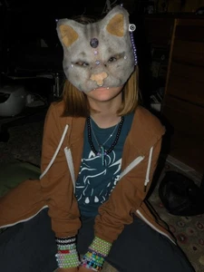 Masque visage chat Therian fait main peint art cosplay feutré Ren faire Halloween - Photo 1/7