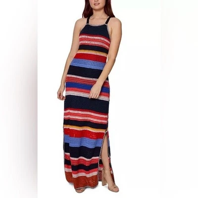 Betsey Johnson Stripe Crochet Halter Maxi Dress Size S Color Multi - image 1 of 4