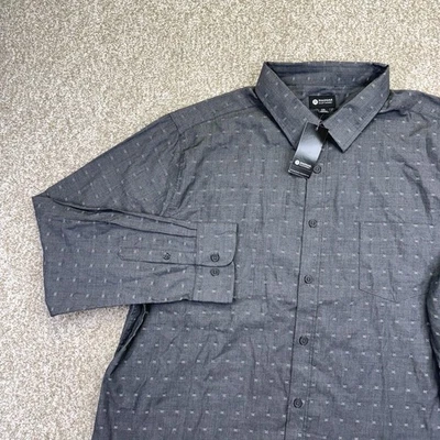 NEW Haggar Button Up Shirt Mens Size XXL 2XL Gray Black Long Sleeve Pocket  - Image 1 of 4