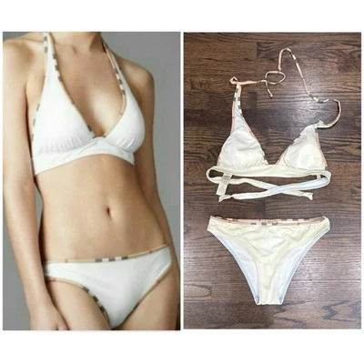 Burberry Brit 2 Piezas Bikini Traje de Baño Parte Inferior Talla S y Top Talla M Blanco Cuadros Nova Leer Foto 1 de 4