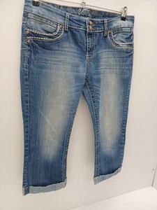 Vanity Denim Long Shorts Curvy Crop Sasha Jeans Double Button Waist W 31 L 19 - Picture 1 of 22