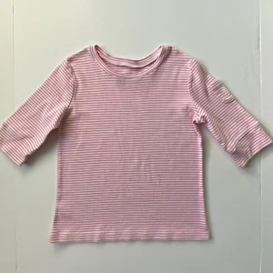 Lilly Pulitzer Shirt Size 12 Pink White Striped Cotton Top 3/4 Sleeves Logo - Picture 1 of 12