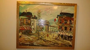 Pintura al óleo original Morris Katz 22" x 28" firmada 1993 "¿VIDA EN PARÍS?" ENMARCADO - Imagen 1 de 10