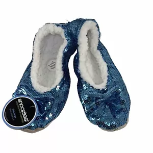 Snoozies! Sequin Snooz Slippers Non Skid Ballet Bling Blue Kids Large Size 4/5 - Picture 1 of 8