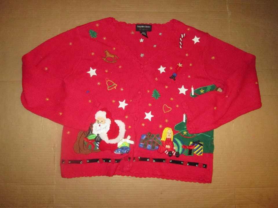  SUÉTER FEMININO FEIO NATAL botão frontal Md Med pequeno PM Hampshire Studio - Imagem 1 de 1