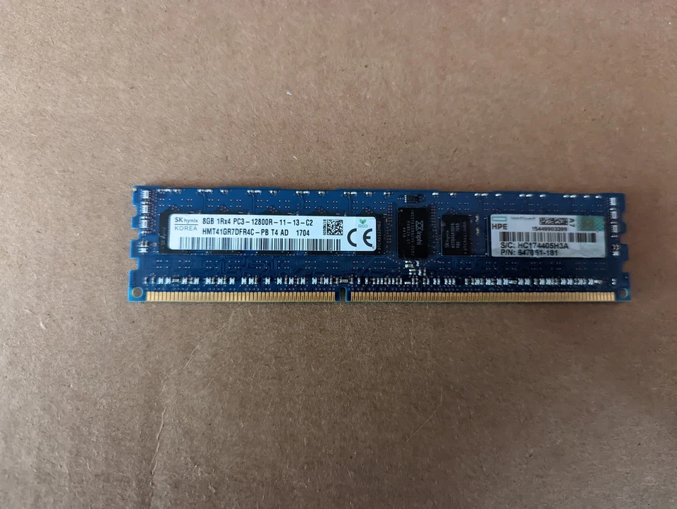 8GB DDR3 PC3-12800 RDIMM HYNIX HMT41GR7DFR4C-PB SERVER MEMORY RAM A3-3(3) - Image 1 of 3