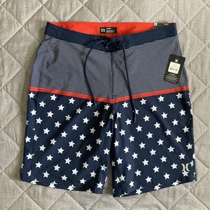 Hurley Boardshorts Mens 32 USA Stars Stripes Merica 9.5” Inseam Surf Swim Beach - Picture 1 of 11
