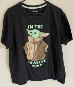Mandalorian Sz XL Mens T-shirt Baby Yoda Black Star Wars Disney Rare - Picture 1 of 3