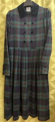 8 Vintage 1980s LAURA ASHLEY GREAT BRITAIN Wool Cotton PLAID DRESS Velvet Collar - Image 1 of 4
