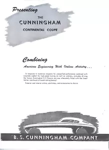 Brochure di vendita vintage 1952 CUNNINGHAM CONTINENTAL COUPÉ ORIGINALE Auto sportiva rara - Foto 1 di 4
