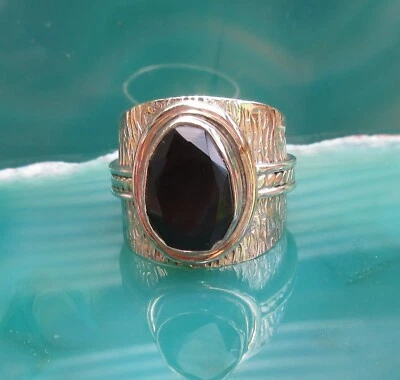 Ω Elegante Anello Nero Onice Argento Sterling 925 TG 16,2 - Immagine 1 di 4