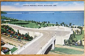 Lincoln Memorial Bridge Milwaukee Wisconsin WI Postcard PC 1940s EC Kropp - Picture 1 of 1
