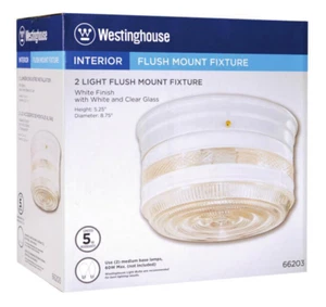 Westinghouse 66203 Two-Light Interior Flush-Mount Ceiling Fixture, White - Picture 1 of 3