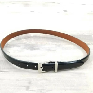 Women's Polo Ralph Lauren Size M Black Leather Belt Solid Brass Buckle - Picture 1 of 8