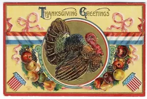 THANKSGIVING TÜRKEI 1910 Postkarte VEREINIGTE STAATEN SCHILD Früchte geprägt - Bild 1 von 2