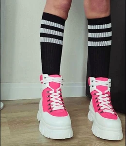 Chunky Platform Heel Ankle Boots Y2K Anime Fairycore Oversized Style 6.5 Lace Up - Picture 1 of 6