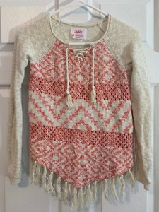 Justice Girl’s Tribal Pattern Long Sleeve Fringed Fashion Sweater Size 10 - Picture 1 of 4