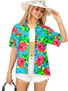 HAPPY BAY Button Down Shirt for Women Casual Summer XL Hibiscus Flower, Blue - Picture 1 of 3