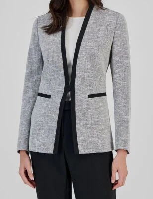 Anne Klein Women's Gray Contrast Trim Kiss-Front Jacket Size 2 - Image 1 of 3