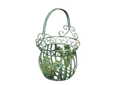 Henkelkorb Metall antikgrün Dekokorb Obstkorb Erntekorb Übertopf Gartendeko - Bild 1 von 3