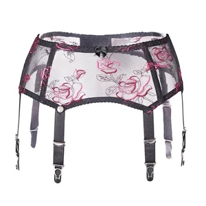 Exquisiter bestickter Strumpfgürtel mit Blumenspitze 6 Riemen für Overknee Strümpfe # - Bild 1 von 15