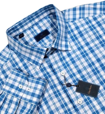 DAVID DONAHUE camicia elegante uomo blu a quadri con bottoni XL NUOVA CON ETICHETTE cotone  - Immagine 1 di 4