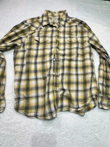 Lucky Brand Sportswear Men LargeLongSleeve Button Up Shirt Yellow Plaid Western - Picture 1 of 9