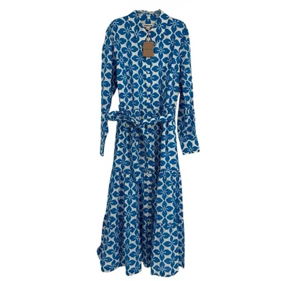 Boden Flo Cotton Midi Shirt Dress Blue White Floral NEW Womens Size 10 Button - Image 1 of 4