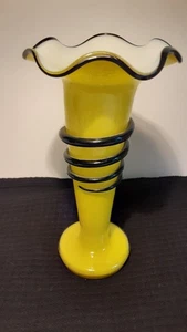 Tschechische Tango Kunst Glas Vase 8" gelb schwarz Spirale 1930er Art Deco - Bild 1 von 13