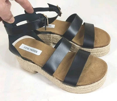 Steve Madden Mujer Kelton Sandalias Zapatos Cuero Negro Alpargatas Talla 9 Foto 1 de 4