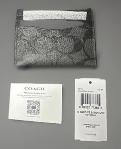 Coach F58110 Slim ID Card Holder Wallet Signature Canvas Charcoal/Black NWT - Picture 1 of 9