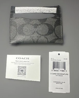 Coach F58110 Slim ID Card Holder Wallet Signature Canvas Charcoal/Black NWT - Image 1 of 4