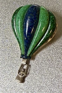 Vintage CarolynPollack Turquoise Malachite Sterling balloon pendant (CJ) (J-5) - Picture 1 of 6