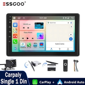 Single 1 DIN 9" Apple CarPlay Android Auto Touch Screen USB TF AUX MP5 Radio+CAM - Picture 1 of 16