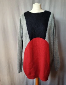 Jersey COS Lana Angora Talla Mediana Gran Tamaño Bloque de Color Rojo Negro Gris Acogedor - Imagen 1 de 8
