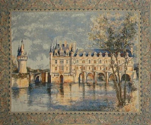 CHATEAU DE CHENONCEAU BELGIAN TAPESTRY WALL HANGING 18" x 22" LINED + ROD SLEEVE - Picture 1 of 4