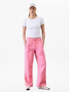Athleta Retreat Linen High Rise Wide Leg Pant | Raphanus Pink XL #851038 NEW - Picture 1 of 3