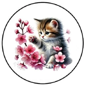 KITTEN WITH PINK FLOWER ENVELOPE SEALS LABELS STICKERS PARTY FAVORS - Picture 1 of 2