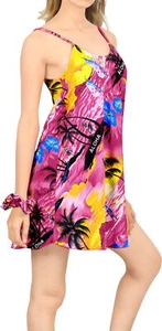 LA LEELA Women's Mini Beach Dress Comfy Swing Tunic T-Shirt Dress L Pink_Z43 - Picture 1 of 3