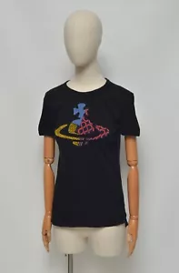 Vivienne Westwood Anglomania Women's Black Cotton Tee Shirt Sz S Made in Tunisia - Picture 1 of 12