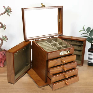 5 Layers Vintage Large Jewelry Organizer Wooden Storage Box Case with 4 Drawers - Picture 1 of 12