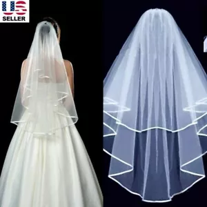 2 Tiers Bridal Veil with Comb Women's Simple Tulle Short Wedding Party Veil USA - Picture 1 of 14